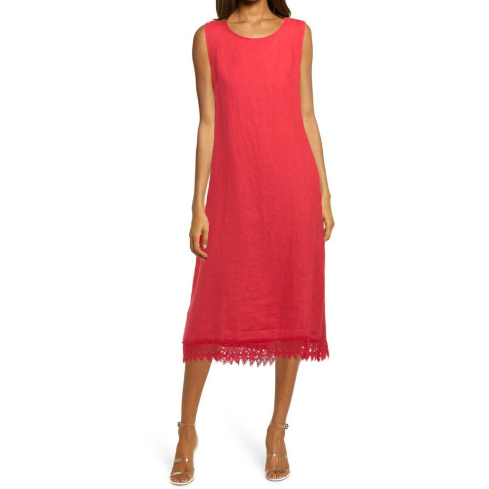 NWT Rosemarine Made In Italy Linen Crochet Hem Bow Tie Back Midi Dress - Picture 8 of 8